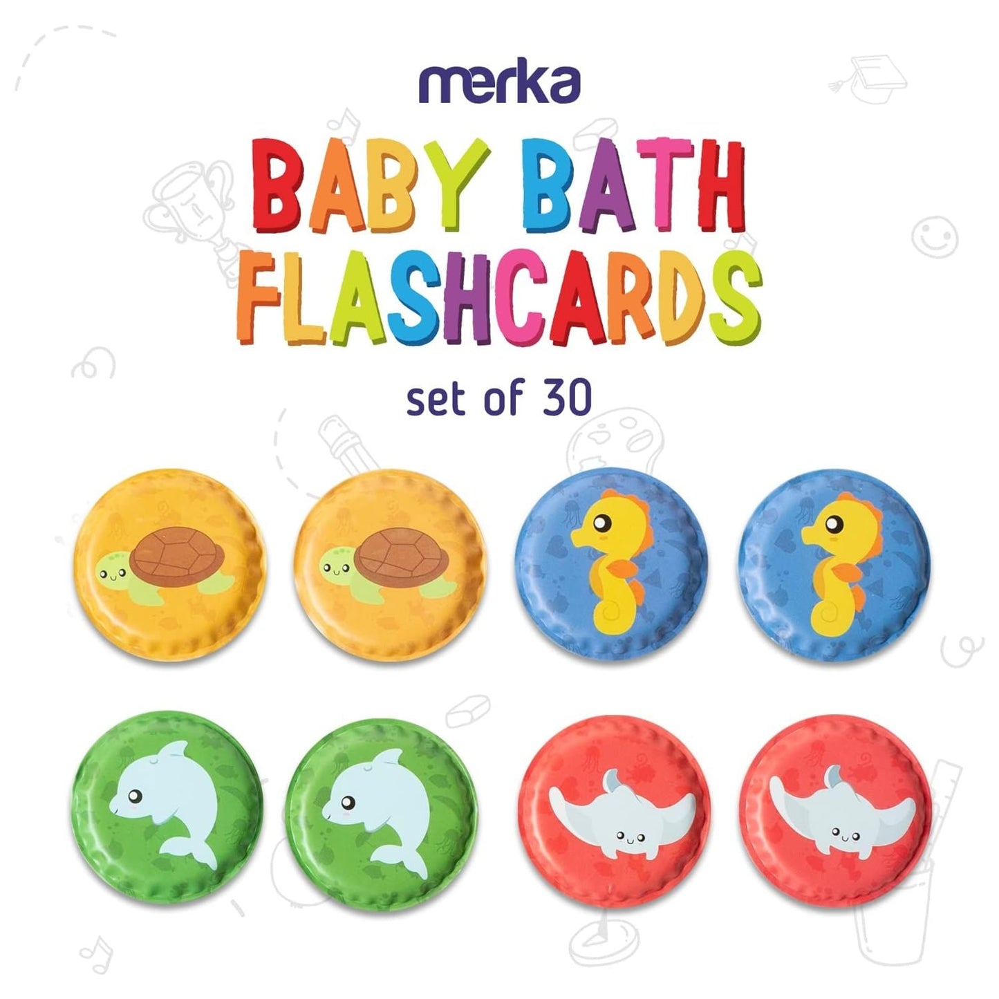 merka Bath Toys, Floating Flash Cards for Bathtime, Set of 30 Foam Bathtime Toy Set for Memory Game, Sea Adventure Designs, Learning Activity for Babies, Infants and Toddlers