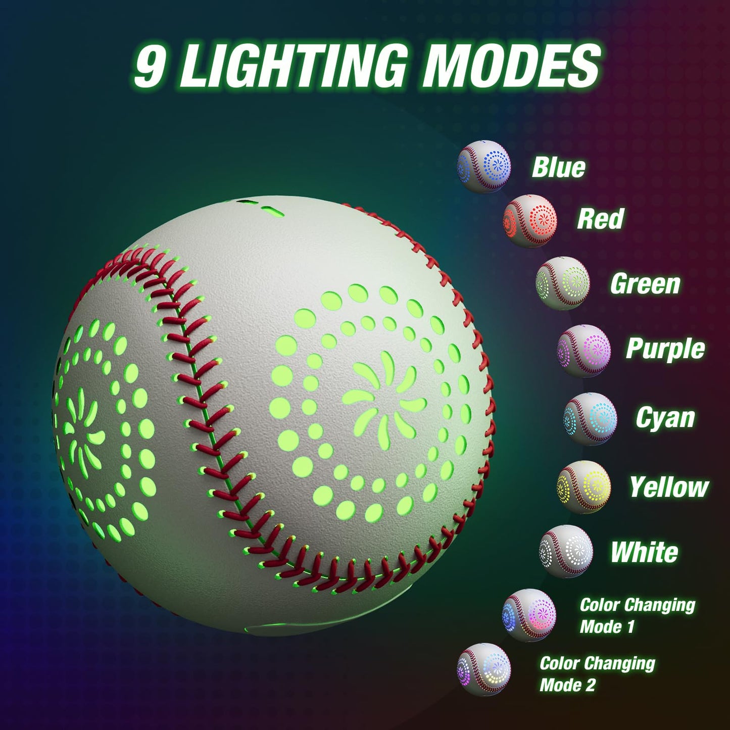 HYES Kids Baseball Glove with Light Up Baseball/LED Rechargeable, 9 Lighting Modes Official Size Leather Weighted Glow Baseballs for Day Night, Sport Toys Games Gifts for Youth Boys