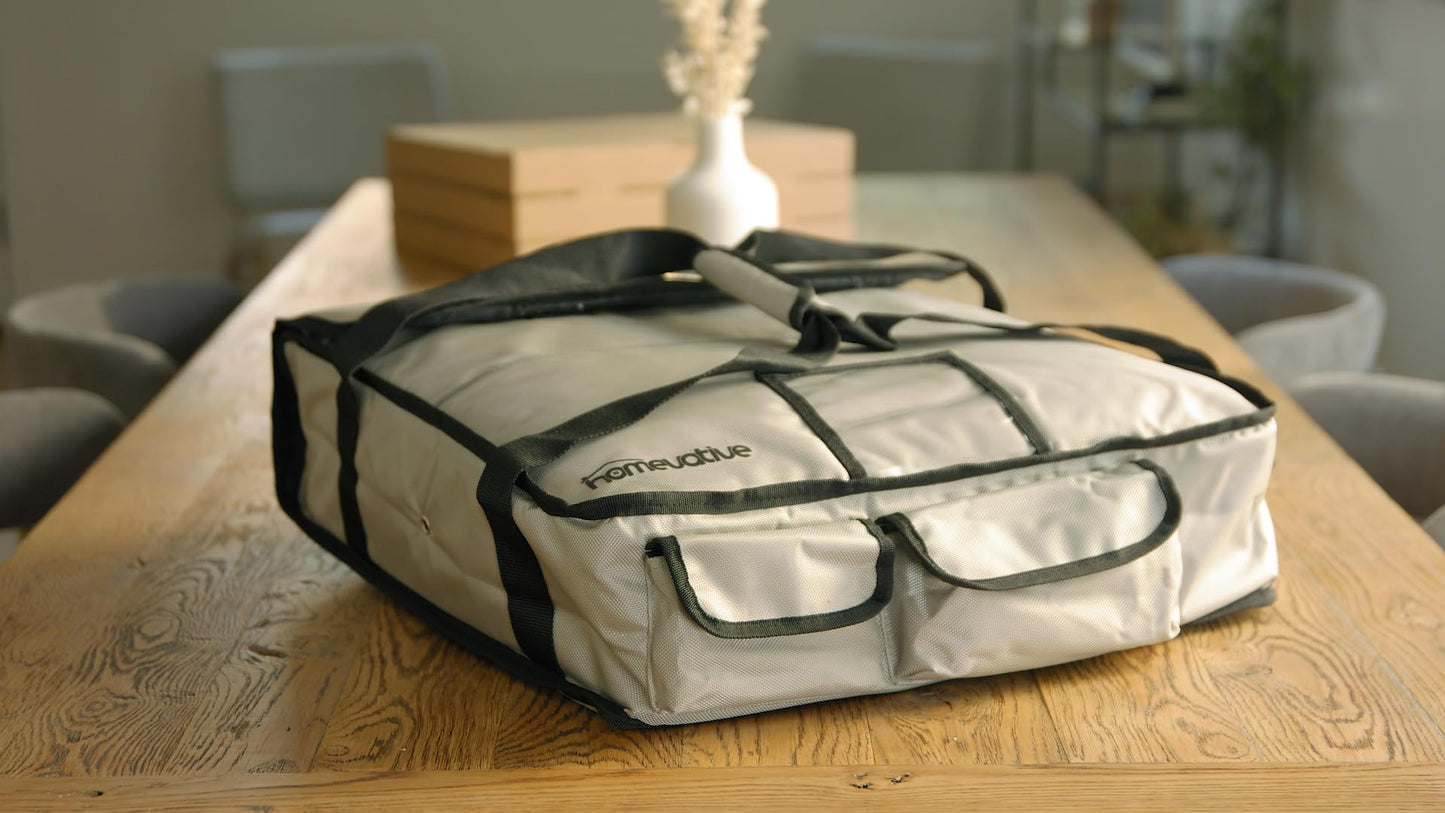 Homevative Electric Heated & Insulated Pizza & Food Delivery Bag. Home Outlet & Car Power Plugs Included, Holds 3 Large Pizza Boxes