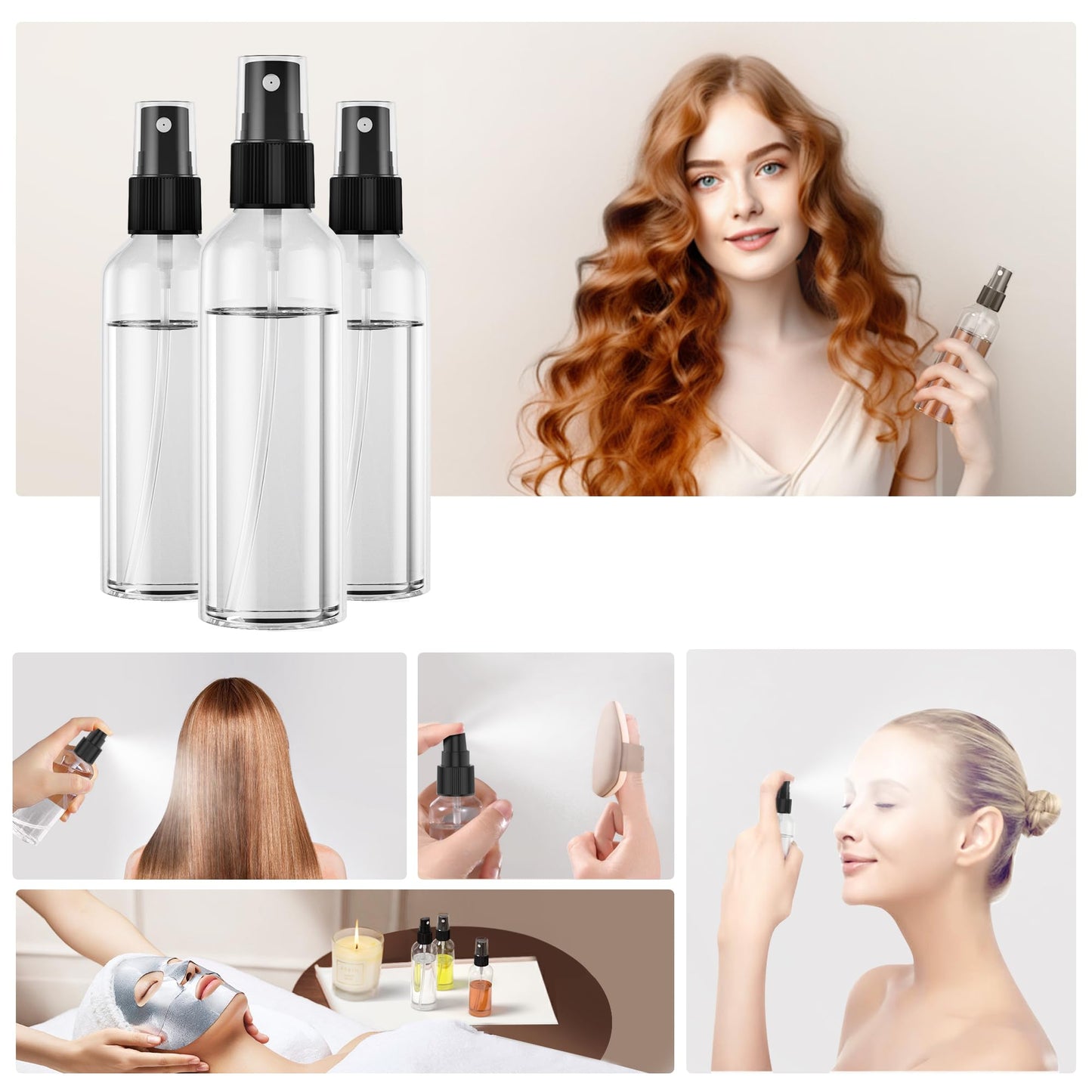100Pack 2oz Spray Bottles Small, 60ml Travel Spray Bottle Black Fine Mist Sprayer, Empty Refillable Containers Portable Cosmetic Bulk Plastic Spray Bottles for Plants, Cleaning, Misting & Skin Care