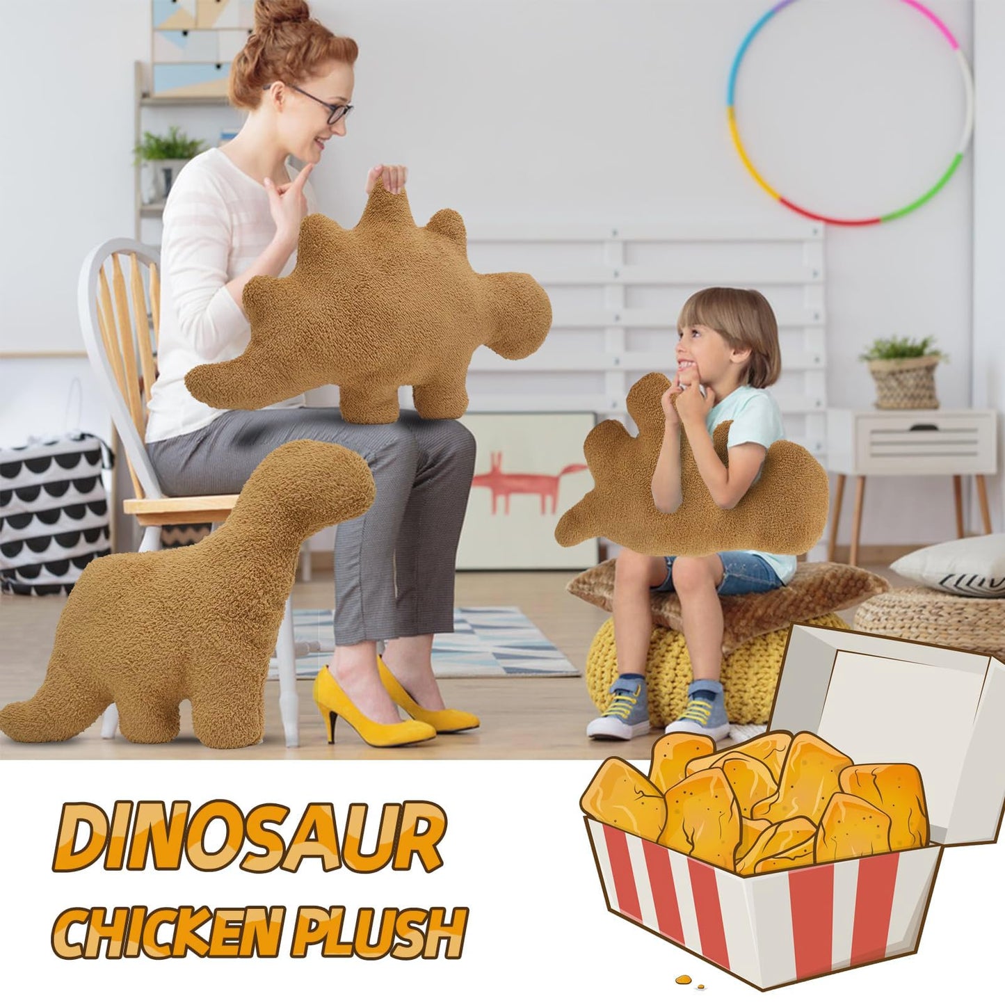 TVVPGG Dino Nugget Plush,Large 23 in Dino Nugget Pillow Stuffed Toy, Funny Dino Chicken Nuggets Pillow Gifts for Kids Adults Girlfriend Christmas