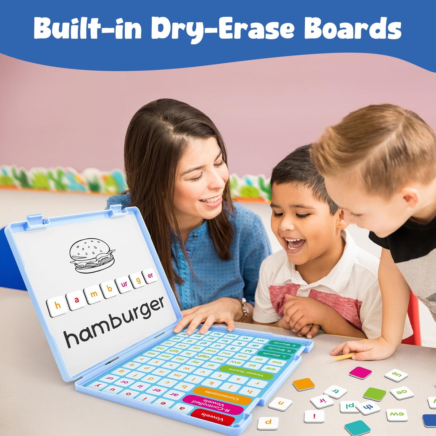 Phonics Magnetic Letter Tiles,All-in-one Magnetic Phonics Kit,Reading &Spelling Games with Dry-Erase Boards&Storage Case,Phonics Games for Preschool Pre k& Kindergarten Classroom Learning