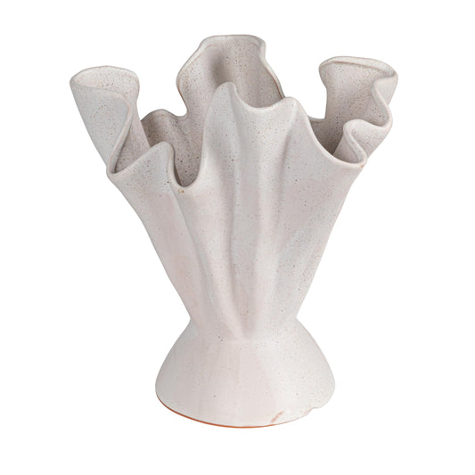 Bloomingville Stoneware Ruffled Vase with Reactive Glaze, Matte Cream