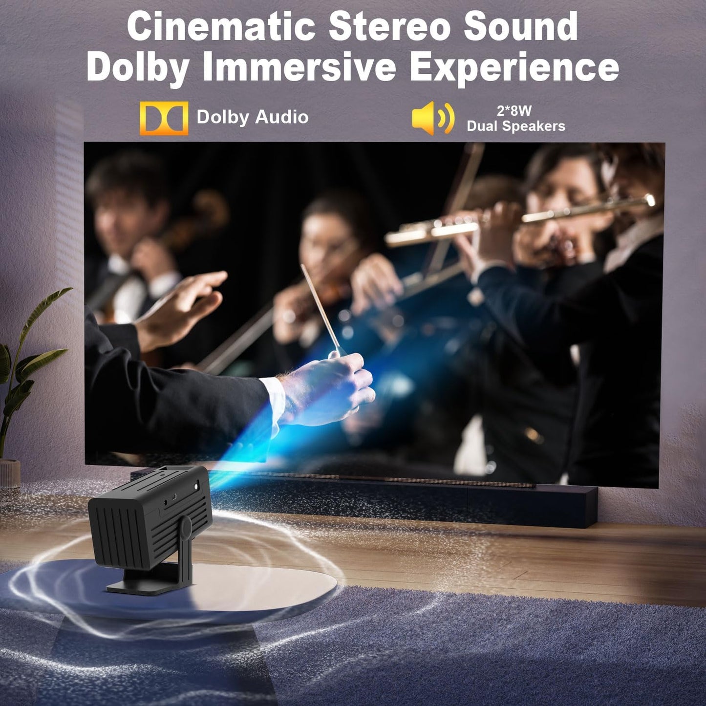 [Smart Projector with Apps] 4K Supported Mini Projector with Wifi and Bluetooth, XENPONAD Movie Projector for Bedroom Celling Camping & Outdoor Use, Portable Projector with Speaker, Auto Keystone