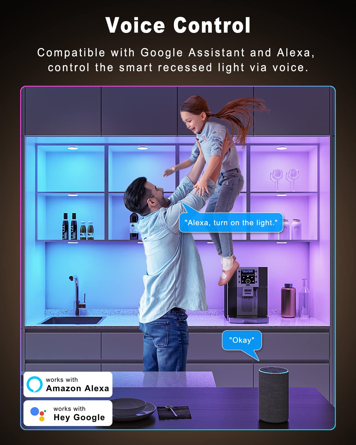MYPLUS Smart Under Cabinet Lights, Ambiance Puck Lights Compatible with Alexa and Google Home,WiFi Controlled Dimmable and RGB Color Smart Lamp Fixture (7cm-4PCS)