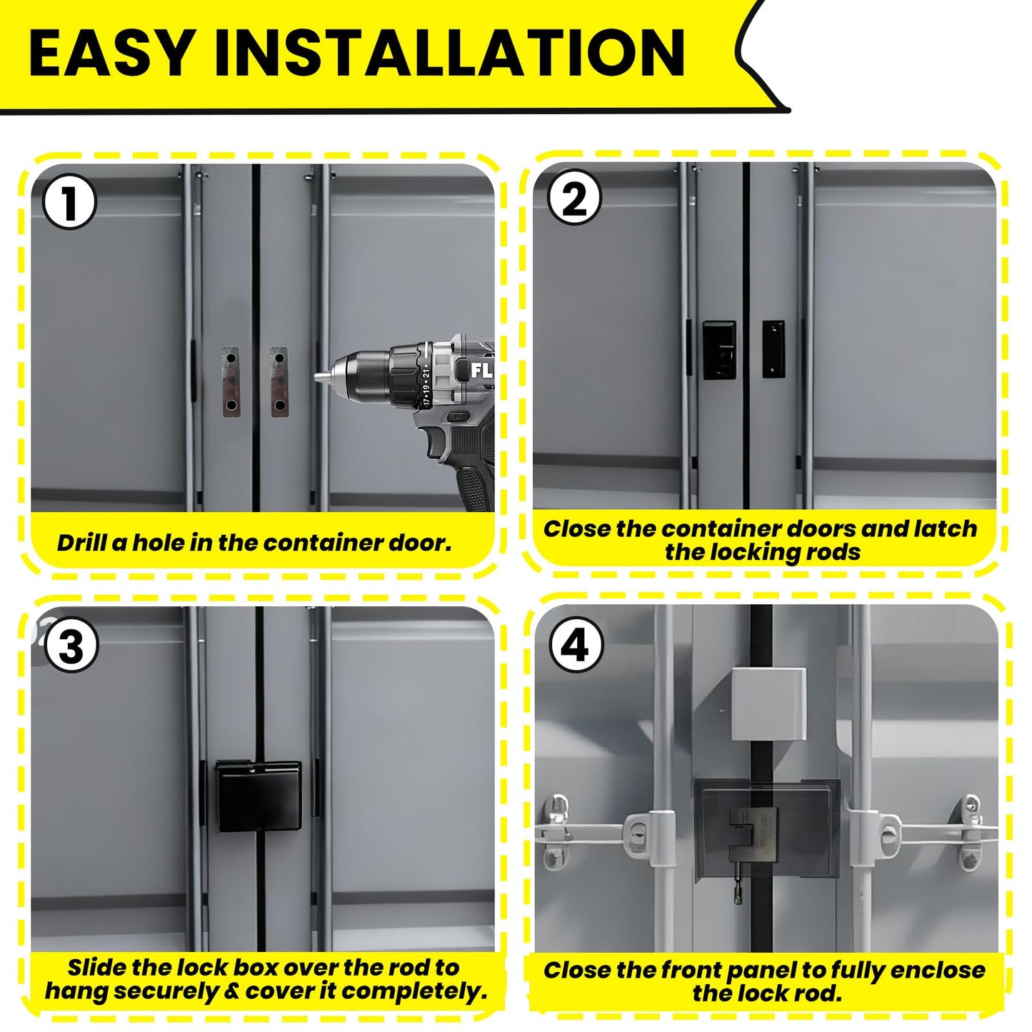 Nrovonis Shipping Container Lock box, Protection Device Heavy Duty Bolt-on Security Accessories with Padlock & 5 Keys (Black)