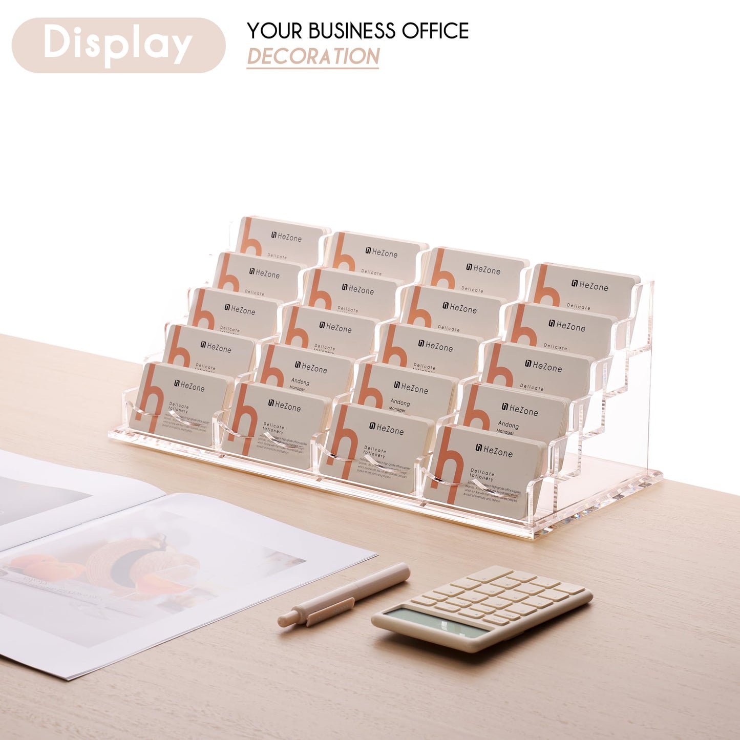 HeZone Business Card Holder for Desk Multiple Cards Display Stand Rack for Women and Men Clear Acrylic Card Organizer 20 Slot 5 Tier Large Capacity-Holds 1000 Cards -1 Pack (20 Cell H)