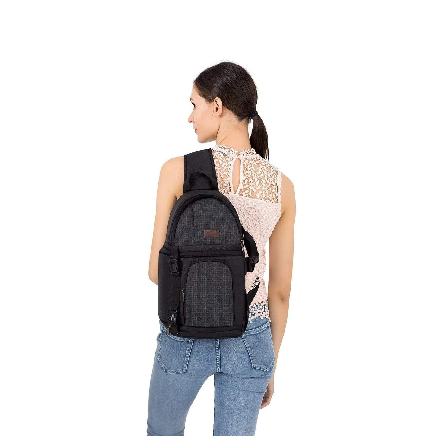MOSISO Camera Sling Bag, DSLR/SLR/Mirrorless Camera Backpack Case Shockproof Photography Backpack with Tripod Holder & Removable Modular Inserts Compatible with Canon/Nikon/Sony/Fuji, Black