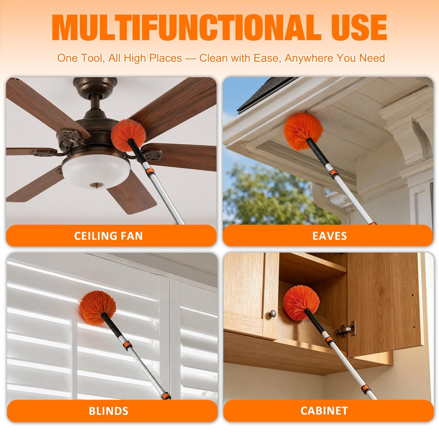LAANPOLE 20FT Cobweb Duster with Extension Pole, Spider Web Brush for Cleaning Extendable, Professional Ceiling and Corner Dusters for Outdoor Indoor Use