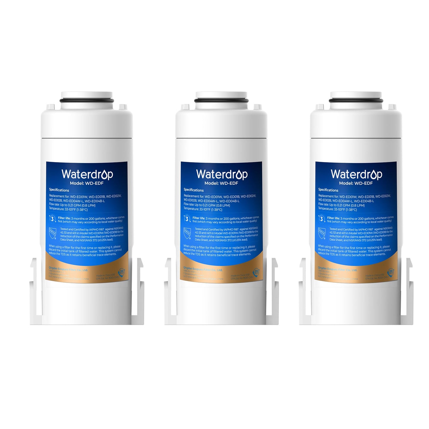 Waterdrop WD-EDF Replacement Filters for Waterdrop Electirc Water Filter Pitcher 𝐖𝐃-𝐄𝐃𝟎𝟏/𝐄𝐃𝟎𝟐/𝐄𝐃𝟎𝟒/𝐄𝐃𝟎𝟏𝐀/𝐄𝐃𝐂𝟎𝟏, 3 Months or 200 Gallons, NSF/ANSI 401&53&42, 3 Filters