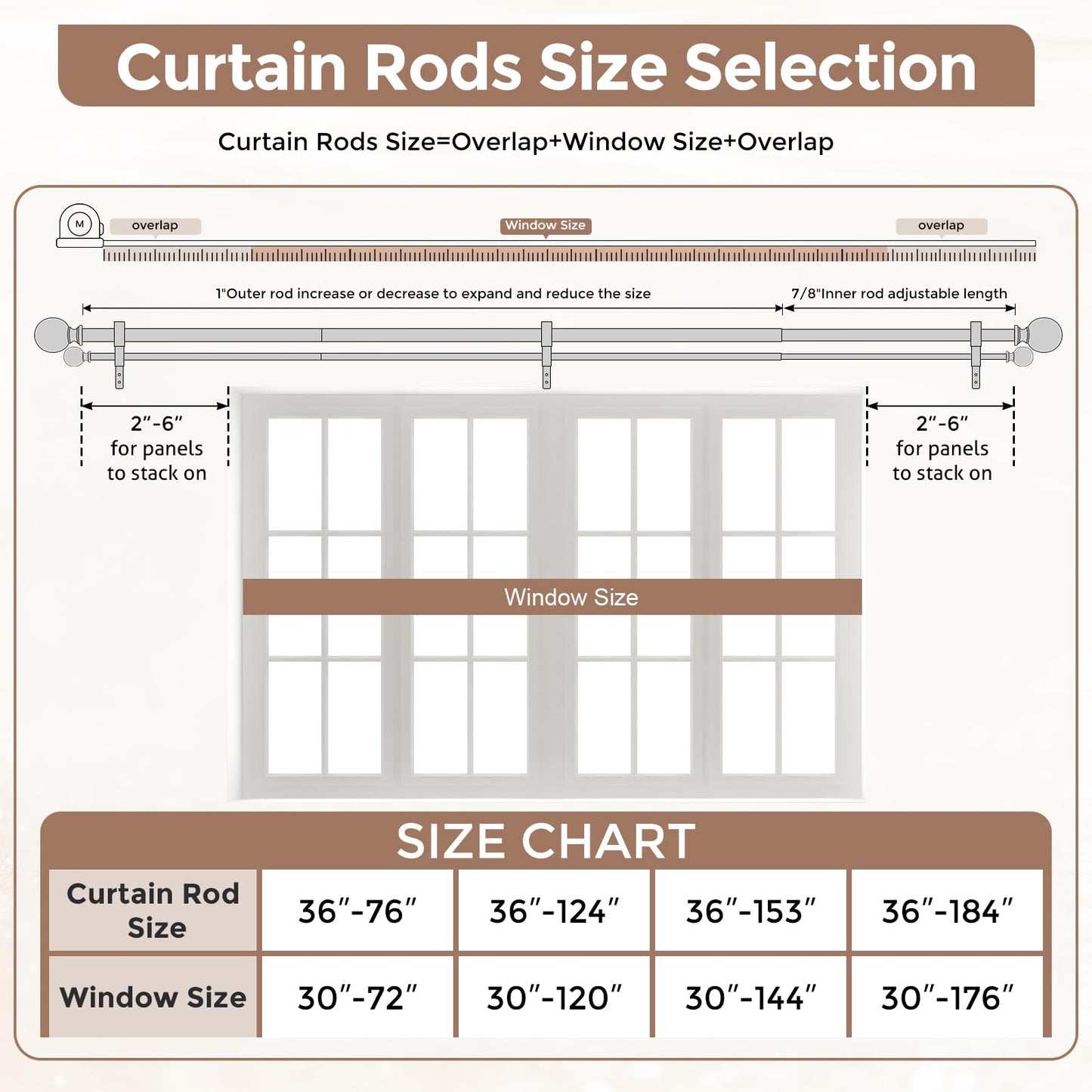 Wood Double Curtain Rod 36-122 Inch, Boho Decorative Long Dual Curtain Rods for Windows, 1" Adjustable Heavy Duty Double Rod, Unique Handmade Imitation Wood Grain Leaf Finial Design