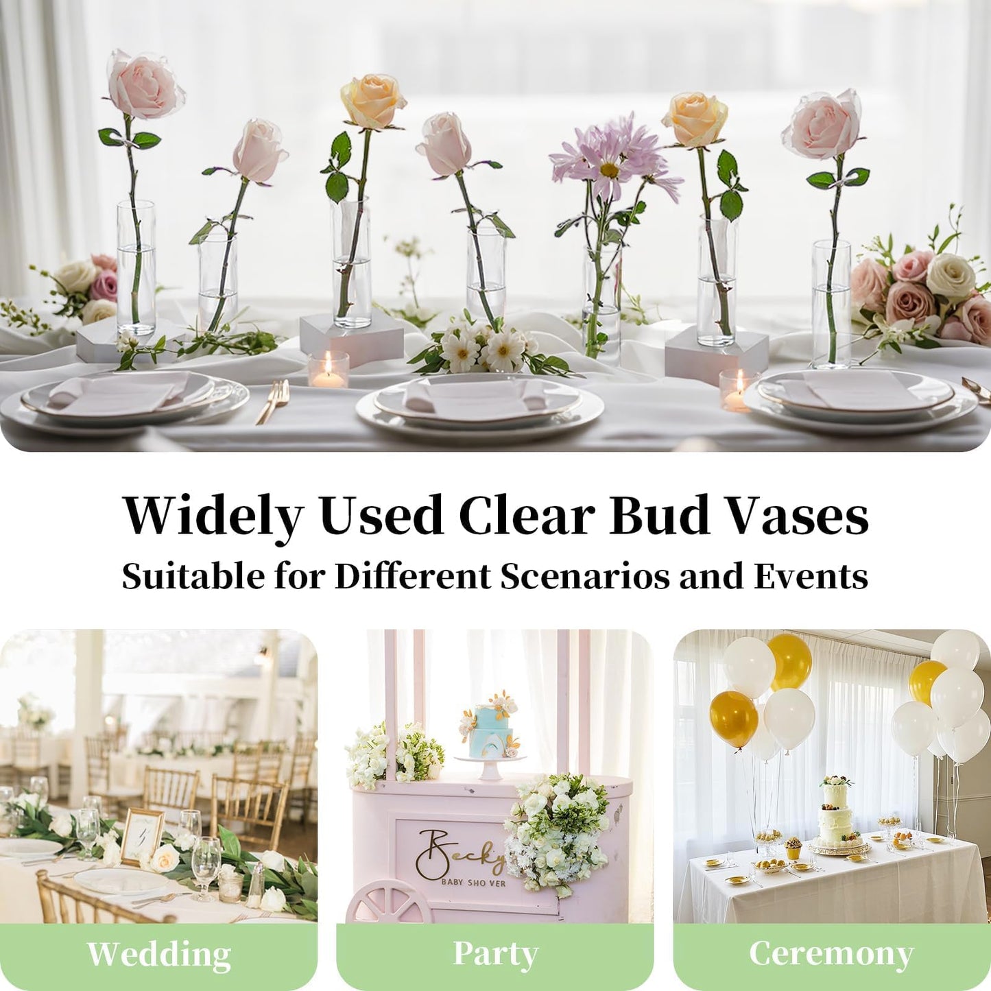 Cylinder Bud Vases in Bulk 24: Glasseam Small Clear Glass Vases for Centerpieces Wedding Table Decor, 5.9In Modern Clear Home Decor for Flowers Single Stem Roses Tulips