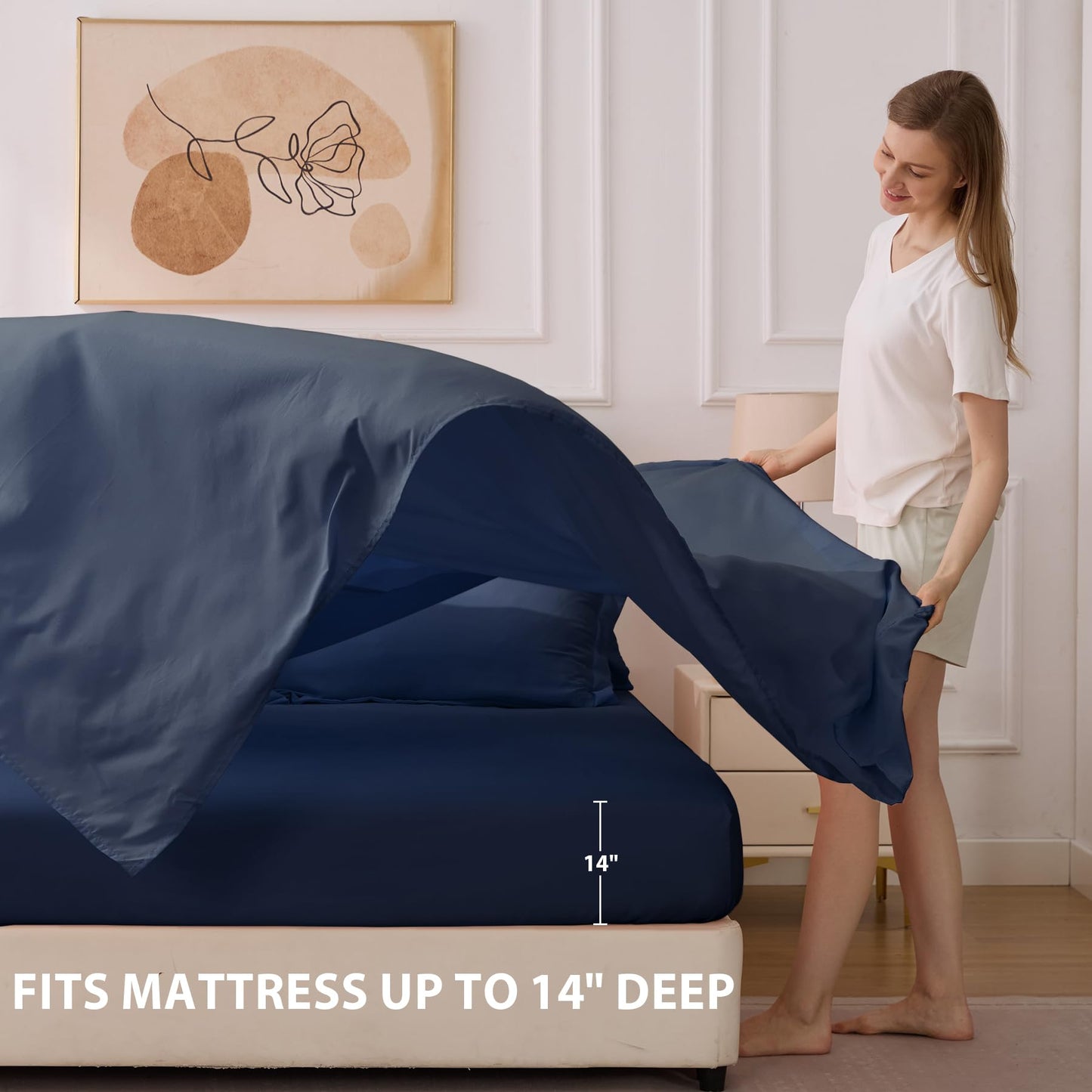 Velorose Queen Comforter Set Navy - Bed in a Bag Queen Size 7 Pieces, Soft Bedding Set for All Seasons, Premium Queen Comforter Set with Comforter, Sheets, Pillowcases & Shams