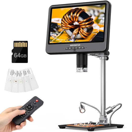 Andonstar 4K 30FPS Digital Microscope with 10.1" Screen, 3840P UHD Video Audio, Pro Boom Arm Stand for Soldering, Electronics Repair, Coin, AD208S-Pro HDMI Electronic Microscope for Adults, 64GB