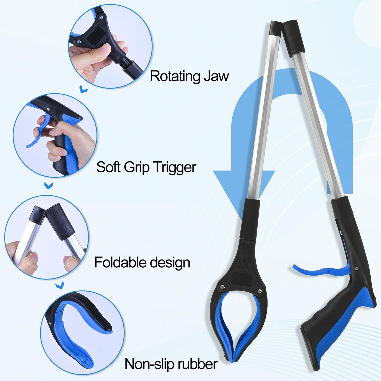 Tottist 6 Pack 32 Inch Commercial Trash Grabber for Elderly Assist, Heavy Duty Lightweight Reacher with Ergonomic Handle & Non-Slip Grip, Multi-Use Outdoor Home Garden Cleanup Mobility Aid Tool