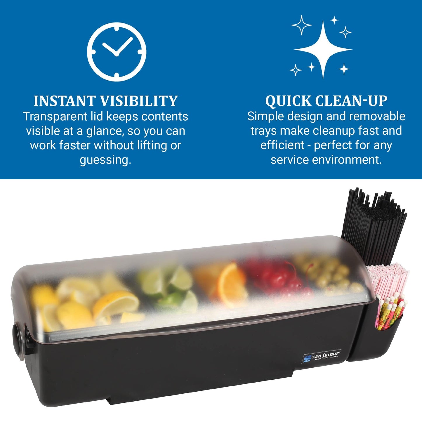San Jamar Dome Garnish Center 5 Tray with Dome Lid for Kitchen, Bar, And Restaurants, Plastic, 8 Pints, Black