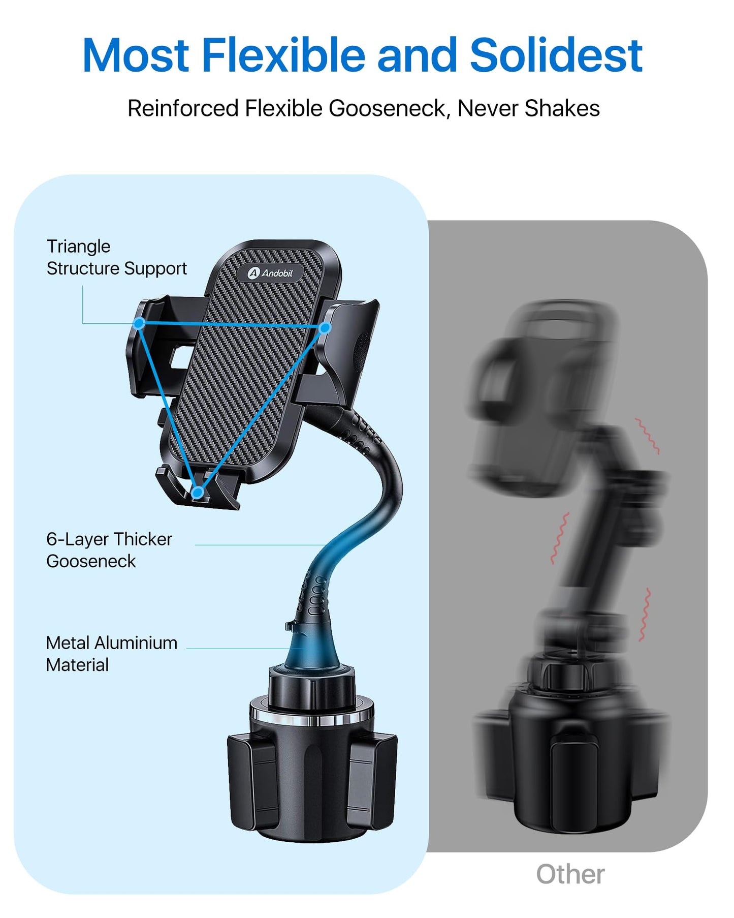 andobil Upgraded & Solidest 15in Cup Holder Phone Holder, [Stable & Adjustable] Long Gooseneck Car Phone Holders for Your Car Truck Fit for iPhone 16 Pro Max 15 14 13 12 Pro Max & All Cell Phones
