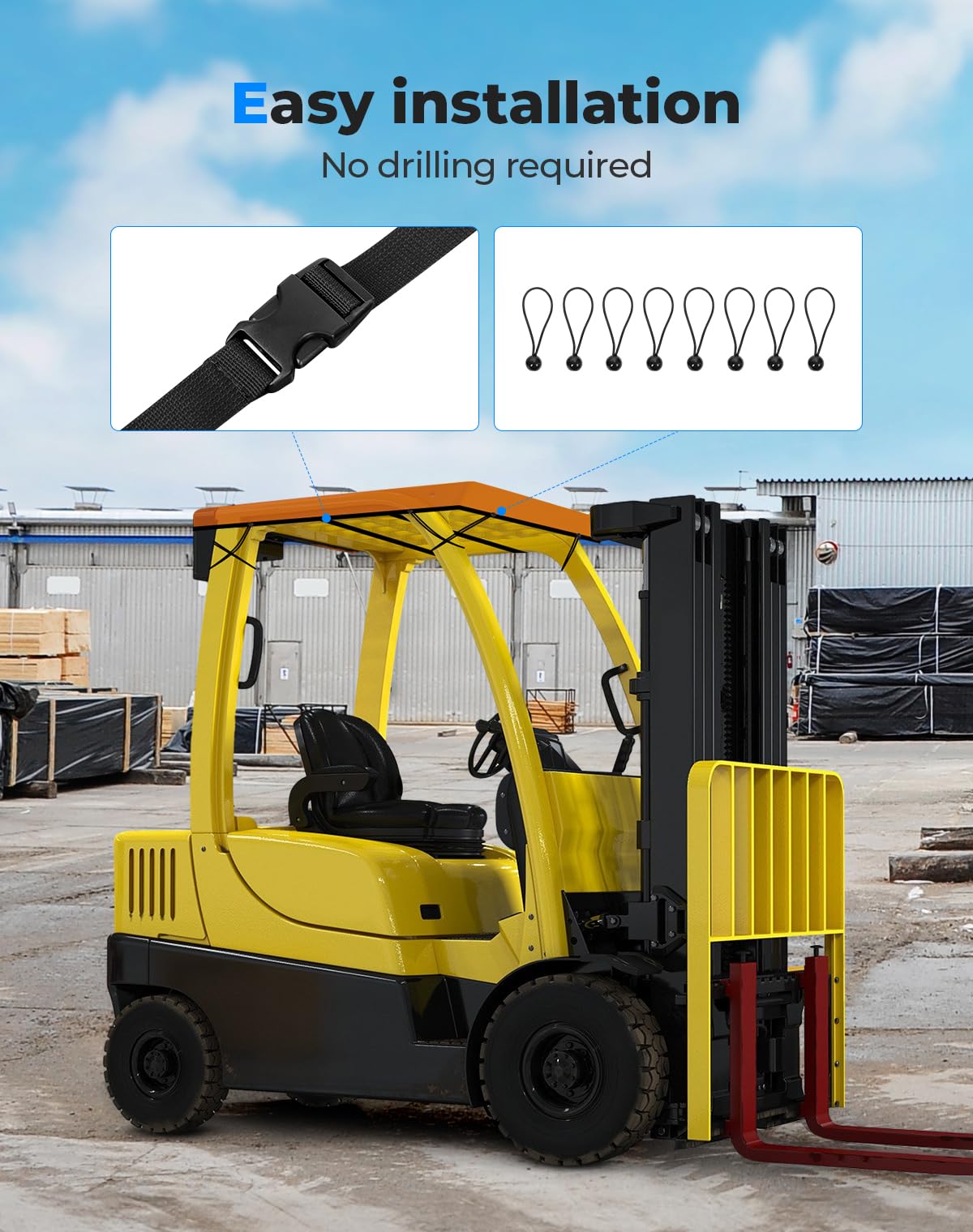 KEMIMOTO Forklift Shade Cover Heavy Duty Waterproof Fork Truck Sunshade Top 51in x 43in Anti-UV Rain Canopy Cover for Forklift Capacity up to 8000 lb