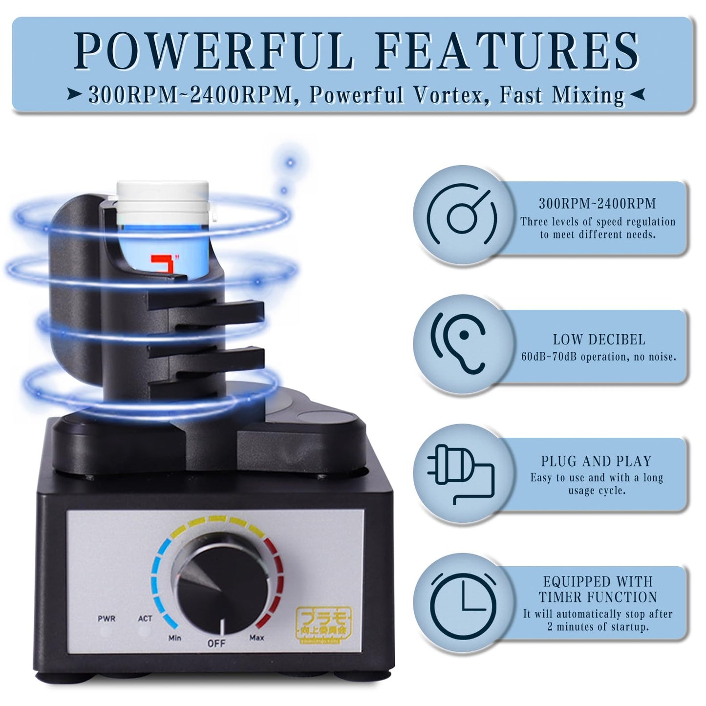 Mini Vortex Mixer, Hands-Free Model Paint Shaker, 300~2400rpm, Three-Stage Adjustable Speed Shaker, Suitable 10-100ml Mix, for Hobby Acrylic Paints, Nail Polish, Tubes, Lab, Eyelash Adhesives