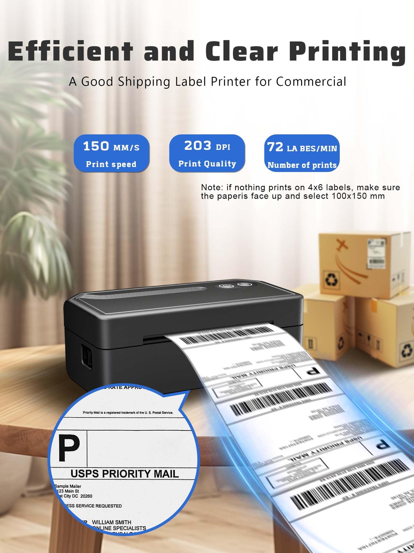 PKMHLXS Shipping Label Printer 4x6 Bluetooth Thermal Label Printer for Small Business, Warehouse or Home Office, Compatible with Windows iOS Android Mac, USPS Amazon Etsy