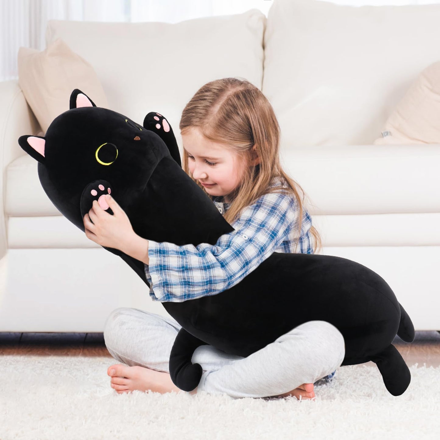 MaoGoLan Long Cat Pillow for Kids, 44'' Big Cat Stuffed Animal for Adults, Long Cat Body Pillow for Girl,Large Kitten Plush Throw Pillow Doll Big Plush Toys