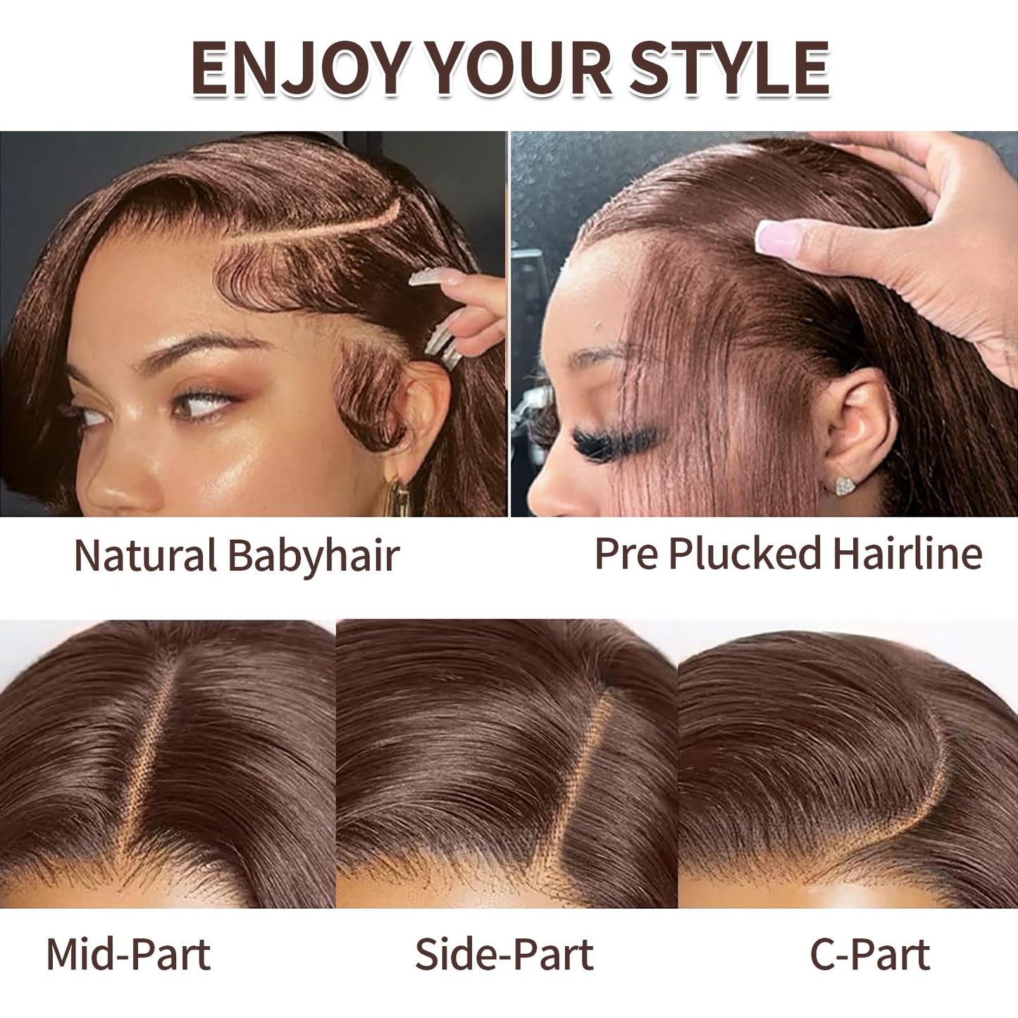 rilago Brown Straight Lace Front Wigs Human Hair 200 Density Chocolate Brown Lace Front Wig Straight 13x4 HD Transparent Full Lace Frontal Wigs Human Hair Pre Plucked 4# Brown Colored Wigs 24 Inch