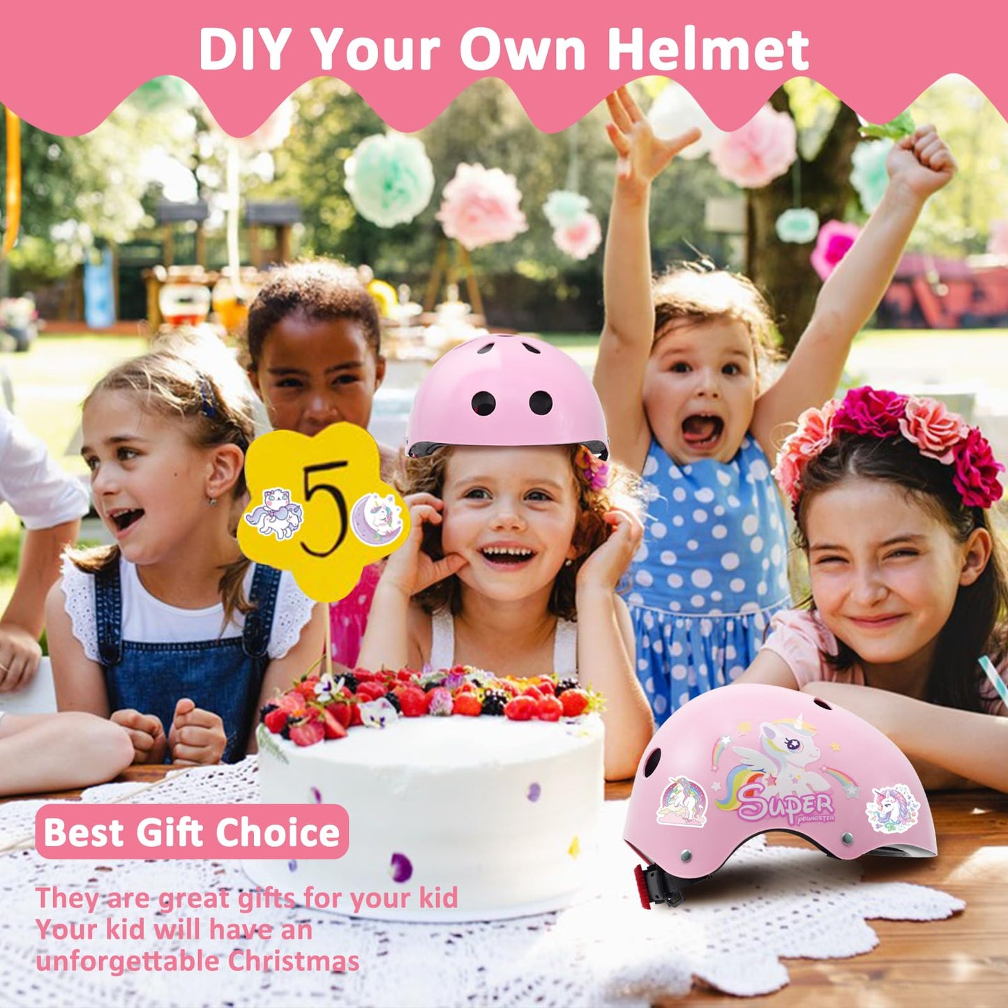 Kqpoinw Adjustable Kids Bike Helmet Set with Knee, Elbow and Wrist Pads, Toddler Helmet for Ages 3-5-8-14 Boys Girls, Protective Gear Set for Ages 3-14 Kids & Youth, for Bikes Skateboards Rollerskates
