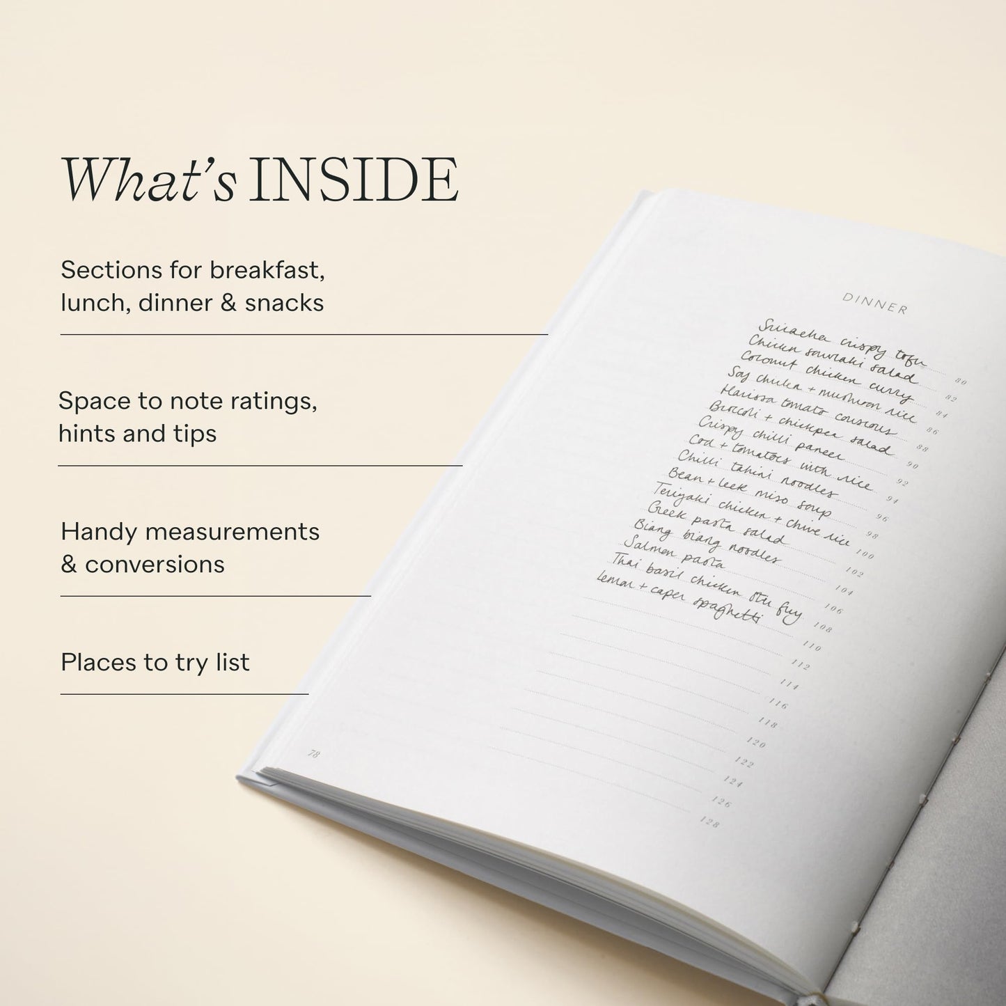 Papier Al Fresco Recipe Journal - Hardback | Blank Space To Plan Breakfast, Lunch, Dinner, Dessert | Foodie Gift | Write Your Own Recipes, Note Ingredients & Tips | Includes Size & Temperature Chart