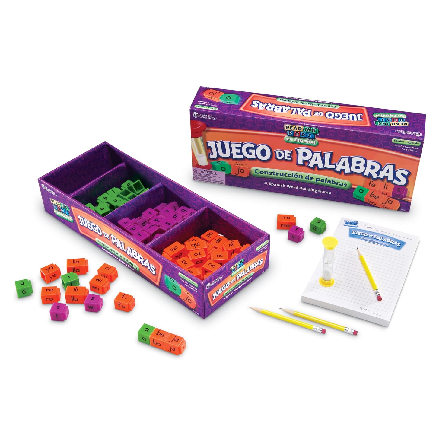 Learning Resources Juego de Palabras Spanish Reading Rods Word Game - Spanish Learning Board Games for Kids, Bilingual Language Games