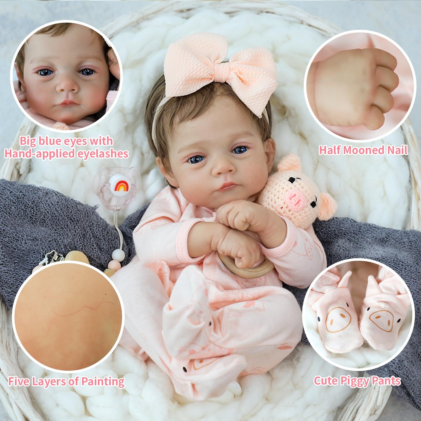 SCOM Realistic Reborn Baby Dolls - 18 Inch Lifelike Newborn Baby Dolls Adorable Girl, Real Life Baby Doll with Accessories, Soft Baby Doll Reborn Gift for 3+ Yrs Kids, Birthday, Christmas, Education