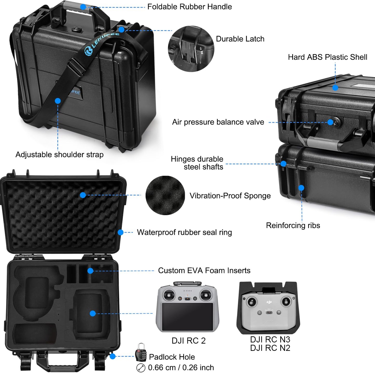 Lekufee Waterproof Hard Case for DJI Flip,Fly More Combo,DJI RC 2,RC N3/N2,Battery(9 pcs),Charging Hub and More Accessories(Case Only)