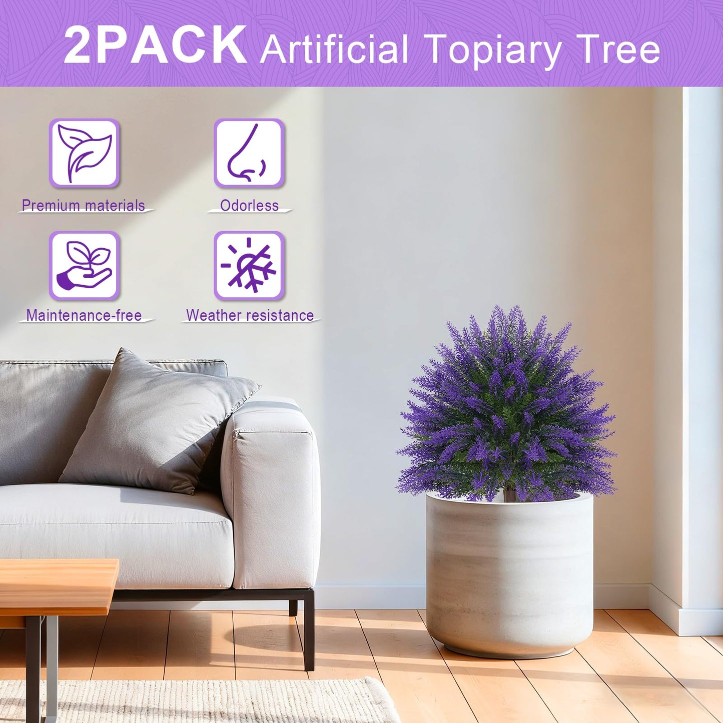 EverNature Artificial Lavender Topiary for Outdoors 2 Set of 16'' UV Resistant Evergreen Fake Shrubs Bushes with Ground Spike Topiary Ball Faux Plants for Outdoor Indoor Front Porch Garden