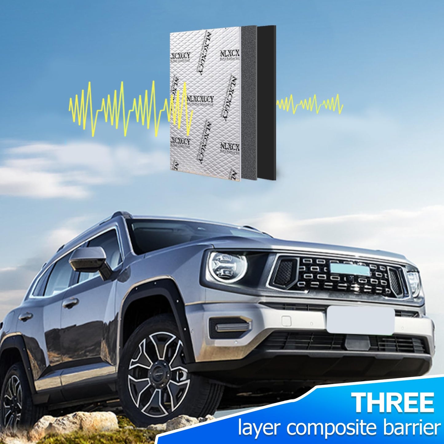 NLXCXUCY 33 Pcs 80mil (2mm) 36 sqft(3.4 sqm) Car Sound Deadening Mat,Butyl Automotive Sound Deadener,Noise Insulation and Vibration Dampening Material with Silicone Bumps Gloves