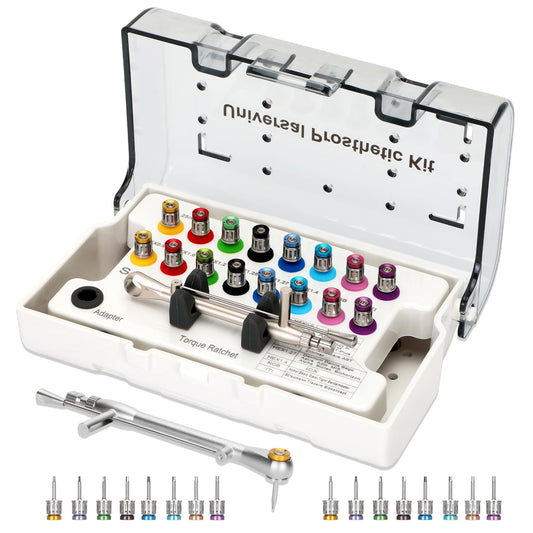 Dental Implant Torque Wrench Set Universal Prosthetic Kit Dental Implant Kit with Torque Adjustable Ratchet Screwdrivers 16pcs, Fully Autoclavable,10-70Ncm, Secure/Disassemble Implant Restorations