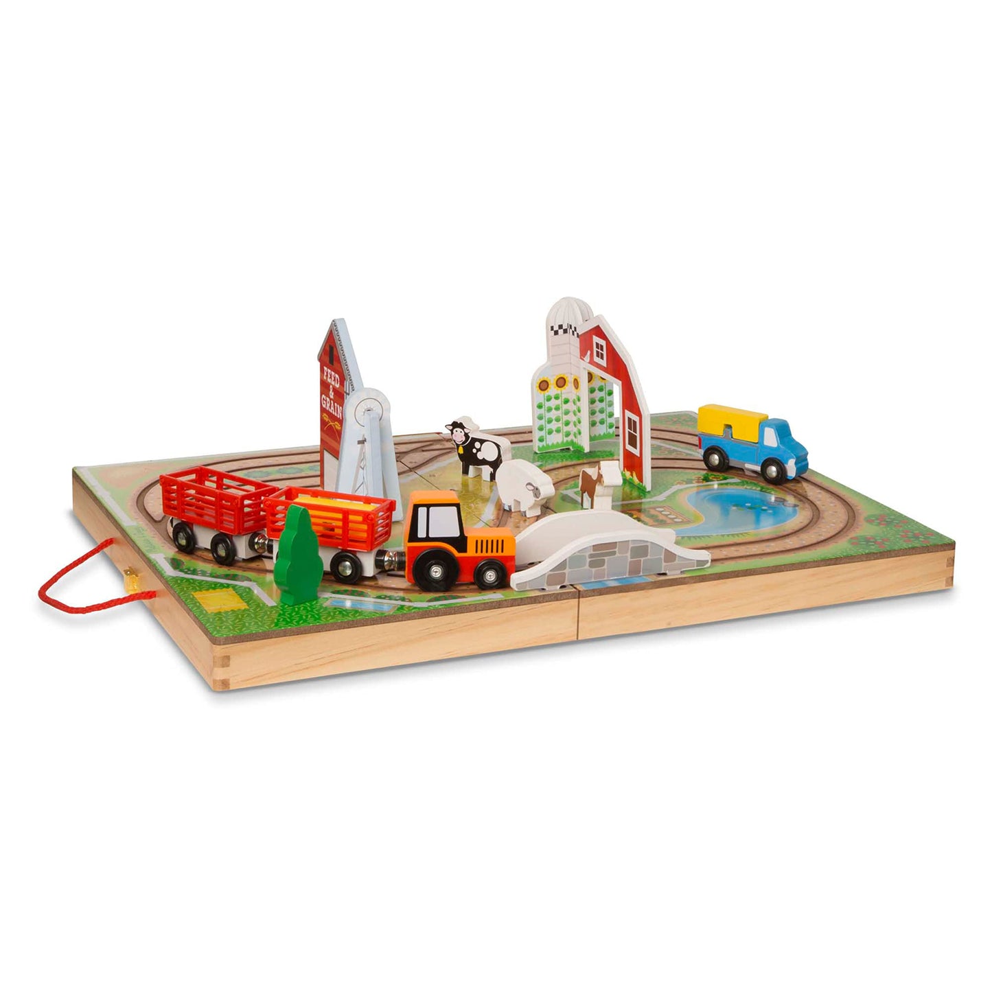 Melissa & Doug 17-Piece Wooden Take-Along Tabletop Farm, 4 Farm Vehicles, Play Pieces, Barn, Grain HouseTake-Along Pretend Play Toy Barn Toys for Toddlers Ages 1+