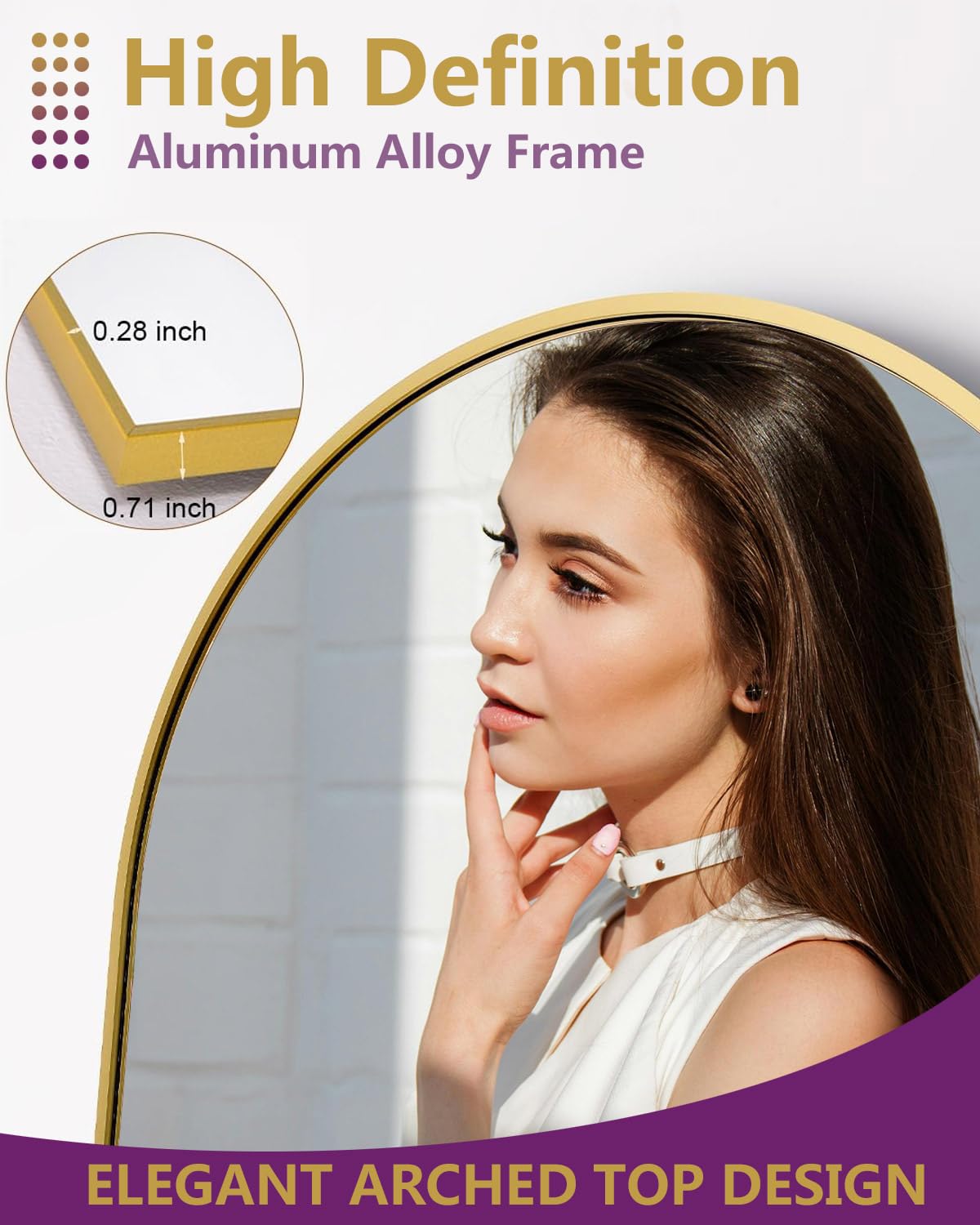 DMWOODFL 58"x18" Arched Full Length Mirror - Floor Standing or Wall Mounted with Stand, Aluminum Frame & Shatter-Proof Glass, Gold Freestanding Mirror for Bedroom, Living Room, Entryway Decor