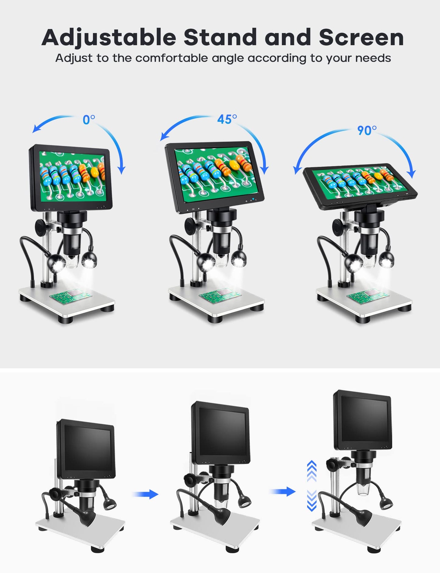 7" LCD Digital Microscope 1200X,Leipan 12MP Coin Microscope with Screen for Adults,1080P Video Microscope with 32GB TF Card and 12pcs Slides,Wired Remote,2 Side Lights,Windows/Mac OS Compatible