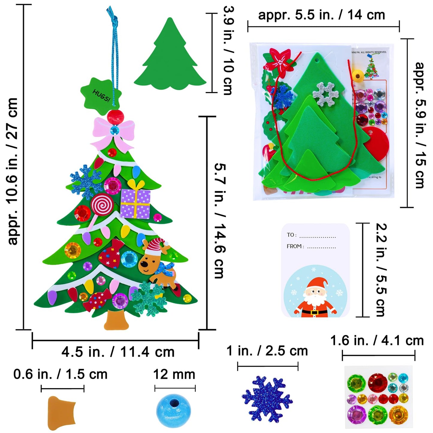 Winlyn 24 Sets Christmas Craft Kits Winter Crafts DIY Pine Tree Ornaments Decorations Art Sets Festive Foam Stickers Holdiay Arts and Crafts for Kids Classroom Activities Party Favors