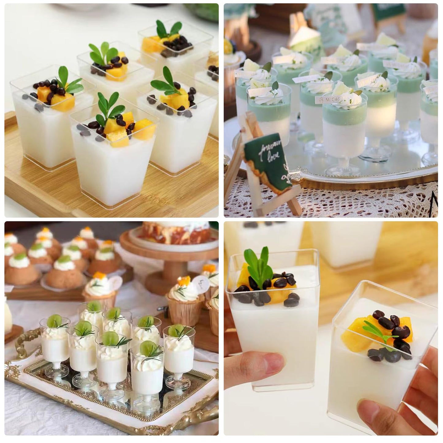 200Pcs Dessert Cups with Spoons 100Pc 5 OZ Mini Clear Plastic Appetizer Parfait Cup 100 Spoon Small Fruit Mousse Pudding Serving Bowl Trifle Desert Shooter for Party Square Glasses Round Goblet