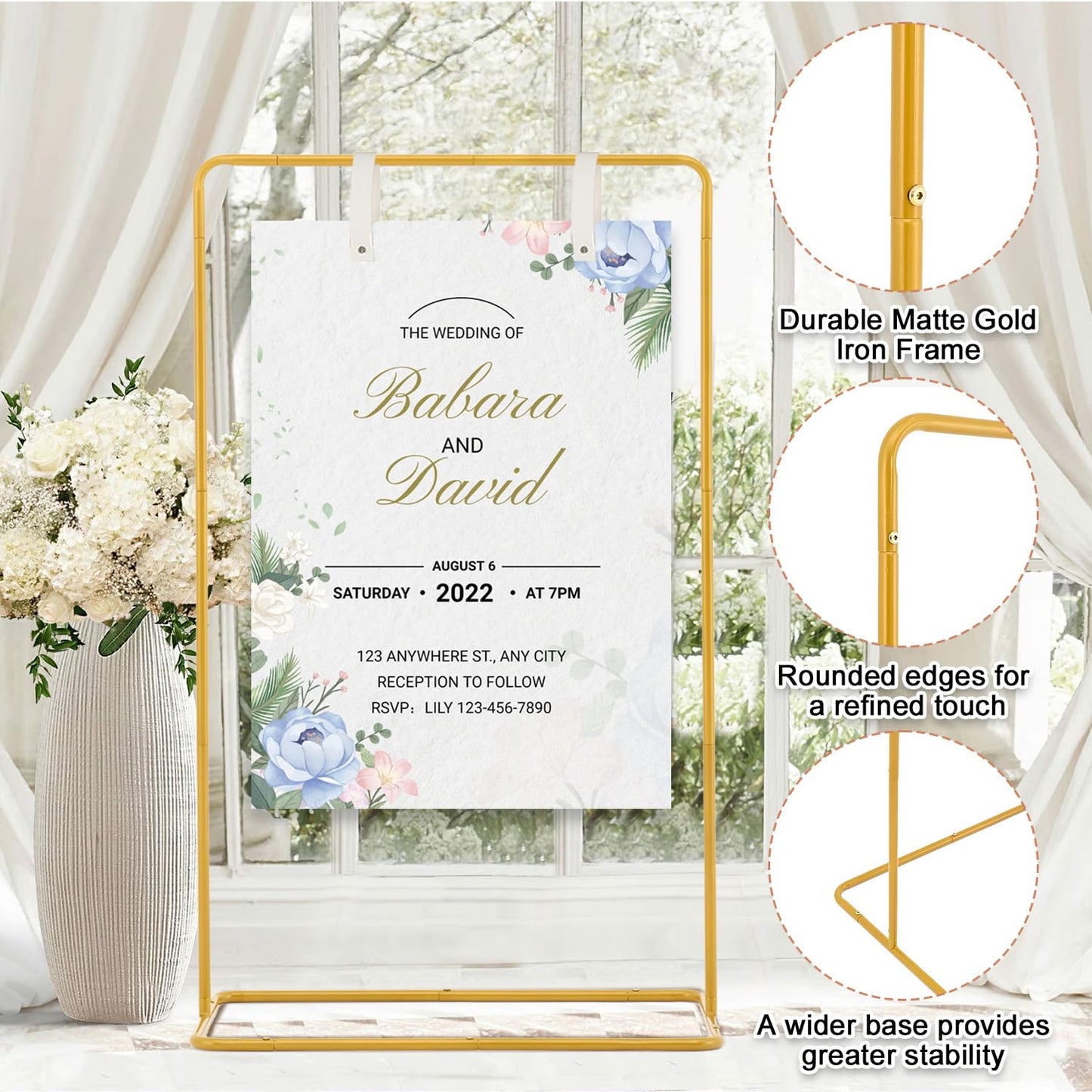 Fullvaseer Wedding Sign Holder,Adjustable Welcome to Our Wedding Sign Stand with 2 Leather Sign Hanging Straps,Wedding Seating Chart Stand for Party,Baby Shower,Graduation Ceremony(Posters Excluded)