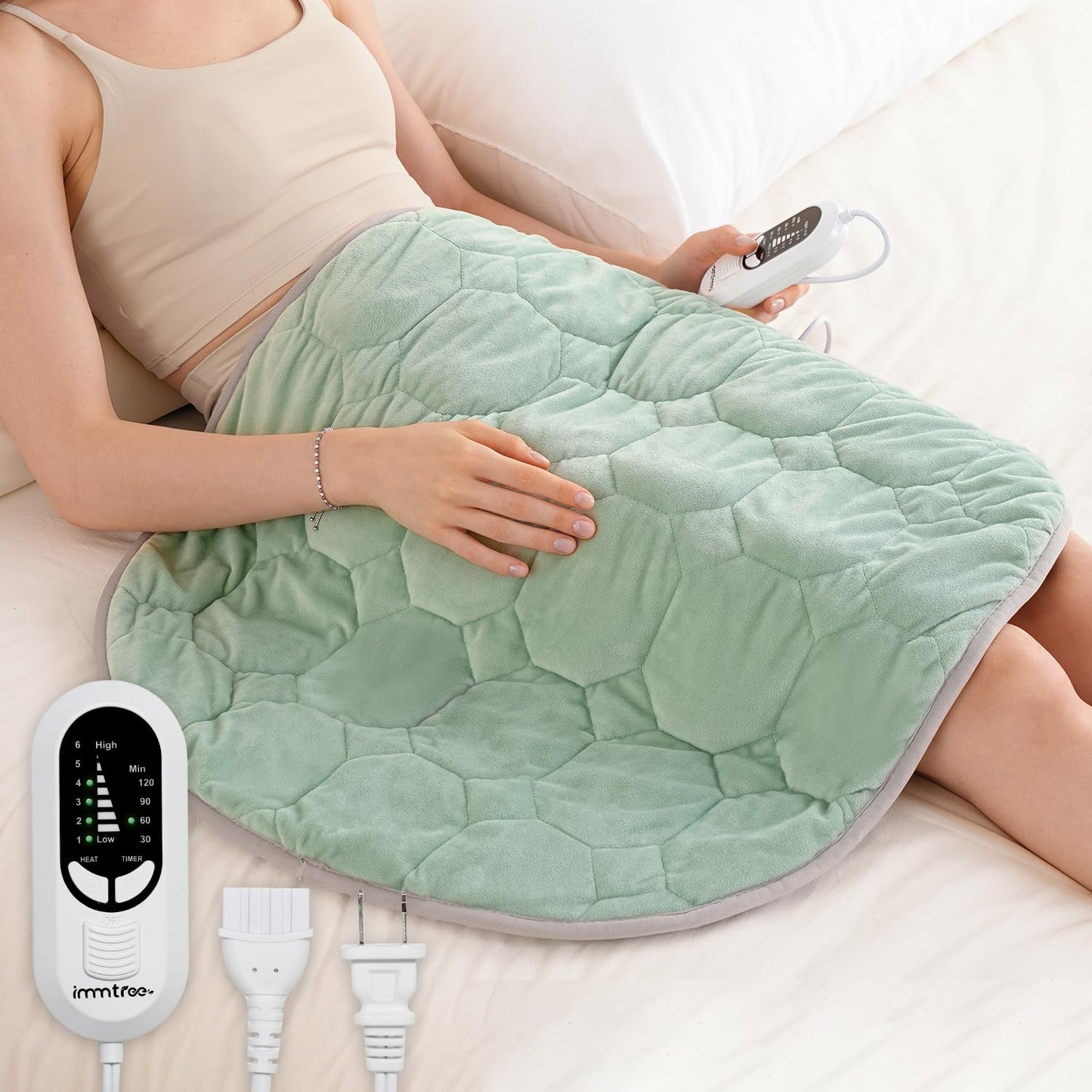 immtree Weighted Heating Pad for Back & Period, 7lbs XXXL Size(29x24) with Fast Heat Technology, Electric Heated Blankets for Abdomen, Shoulder, Knee, Birthday Gift for Women Men Mom Dad, Sage Green