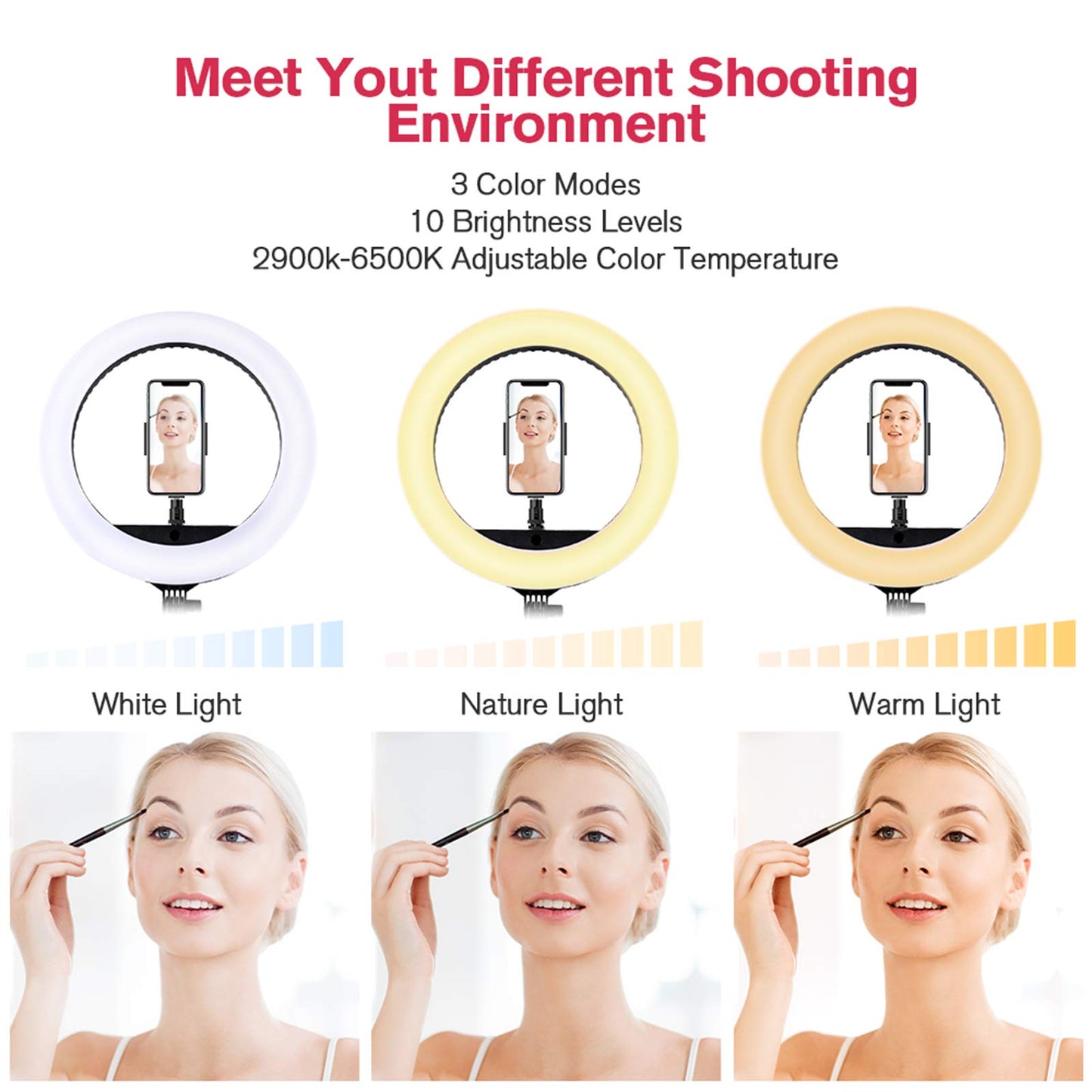 18 inch LED Ring Light with Tripod Stand Dimmable Makeup Selfie Ring light for Studio Portrait YouTube Vlog Video Shooting with Carrying Bag and Remote Controller, CRI 90