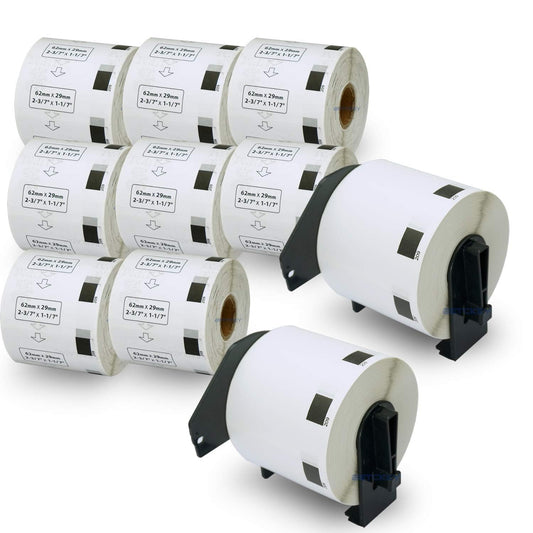 BETCKEY - Compatible Barcode Labels Replacement for Brother DK-1209 (2.4" x 1.1"), Use with Brother QL Label Printers [10 Rolls + 2 Reusable Cartridges]