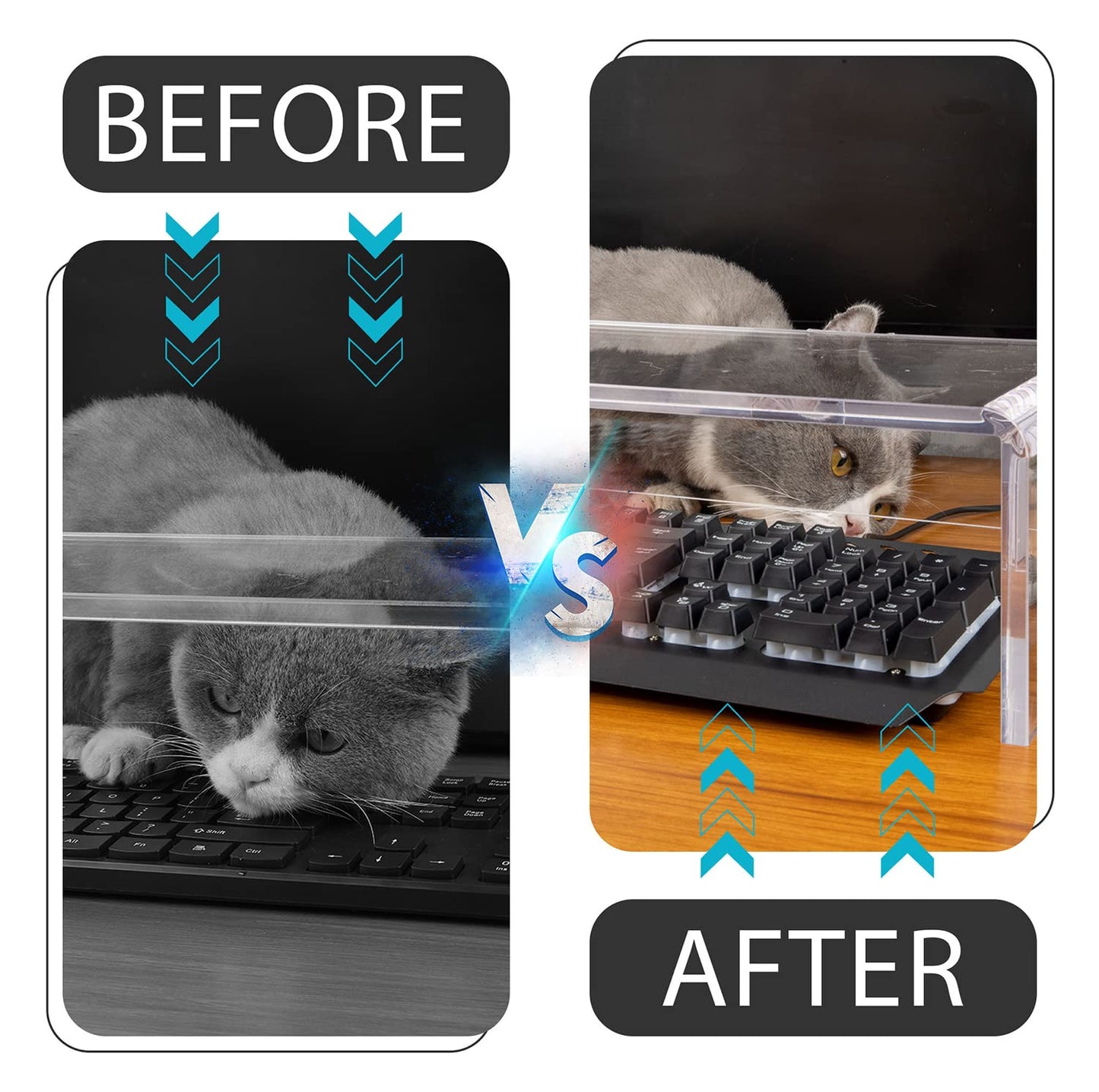 VAOLLO Anti-Cat keyboard cover, laptop keyboard covers cat proof, clear keyboard protector, PC Desk Stand for Keyboard Storage acrylic Monitor Stand Riser and Laptop Stand Riser (20"/7.1"/4.8")
