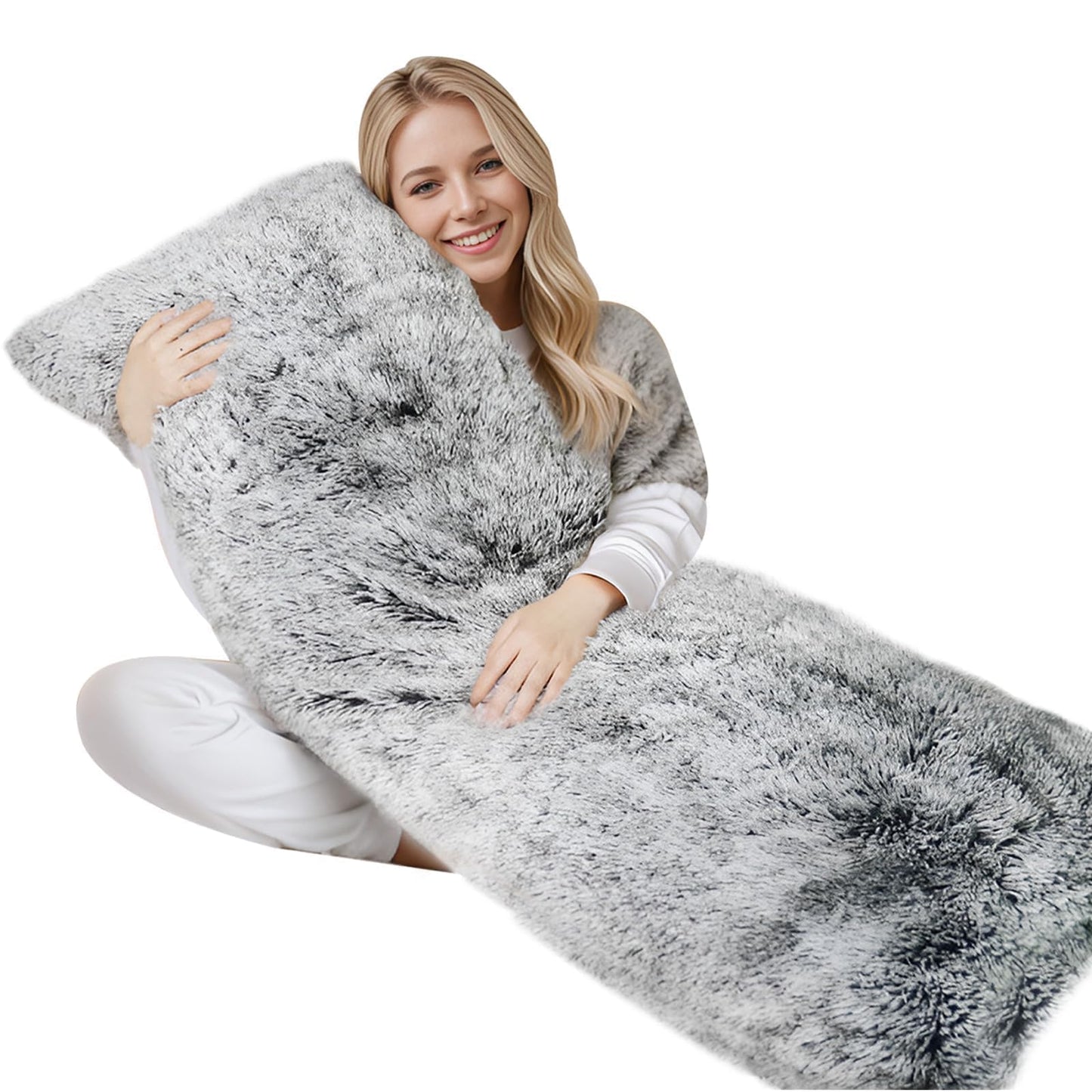 ZonLi Fluffy Body Pillow, Full Body Pillows for Adults, Long Pillow for Sleeping with Removable Cover and Adjustable Filling for Side Sleeper & Pregnancy，Large and Firm Pillow, Machine Washable(Grey)
