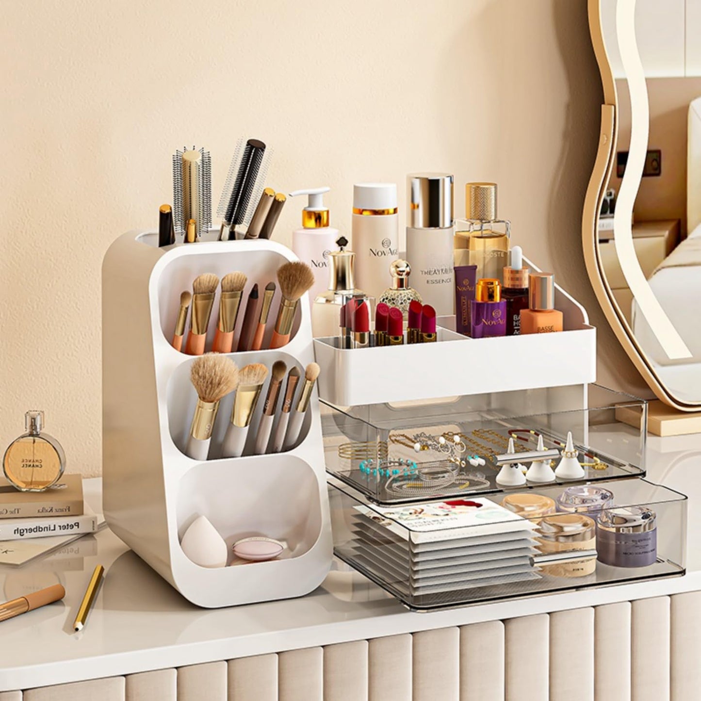 Makeup Organizer with Drawers for Vanity,Spacious Cosmetic Display Case,Perfect Storage Solution for Your Beauty Essential(White)