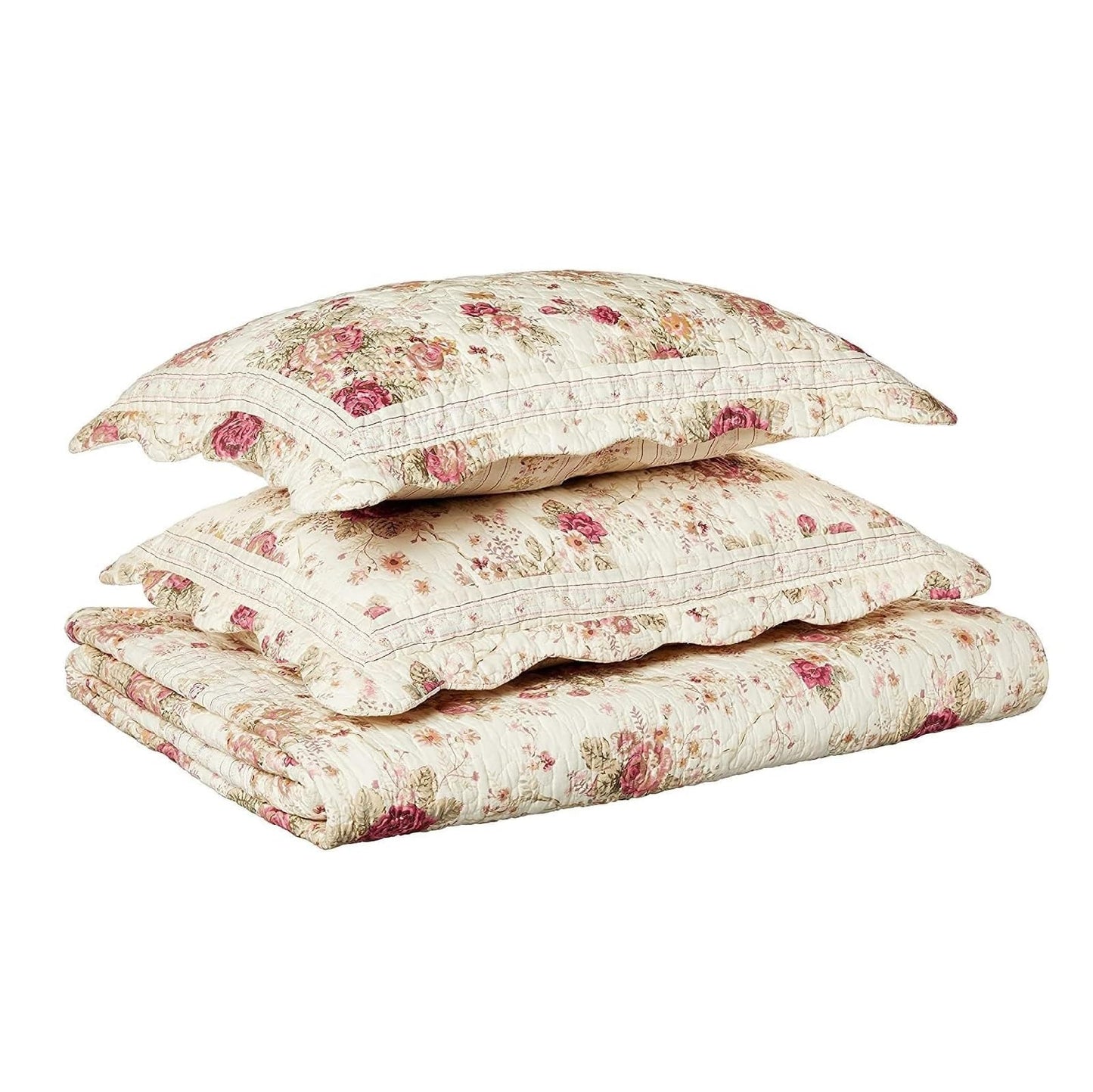 Greenland Home Antique Rose Full/Queen Quilt Set, Ecru