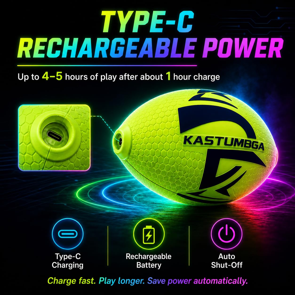 Rechargeable Light Up Football for Kids, Glow in The Dark Football with 7 RGB LED Modes, 8.3-Inch Soft Foam Youth Size for Backyard Night Play, Sports Gifts for Boys 8-12 and 10 Year Old Boys