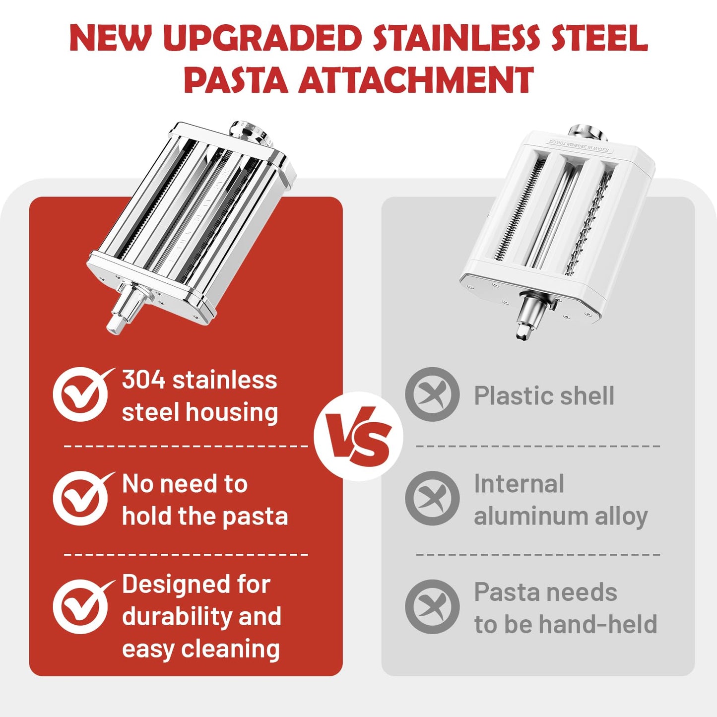 3-in-1 Pasta Attachment for KitchenAid Stand Mixer - Stainless Steel Pasta Maker includes Roller, Spaghetti & Fettuccine Cutters | Professional Pasta Accessories for Homemade Noodles & Italian Cuisine