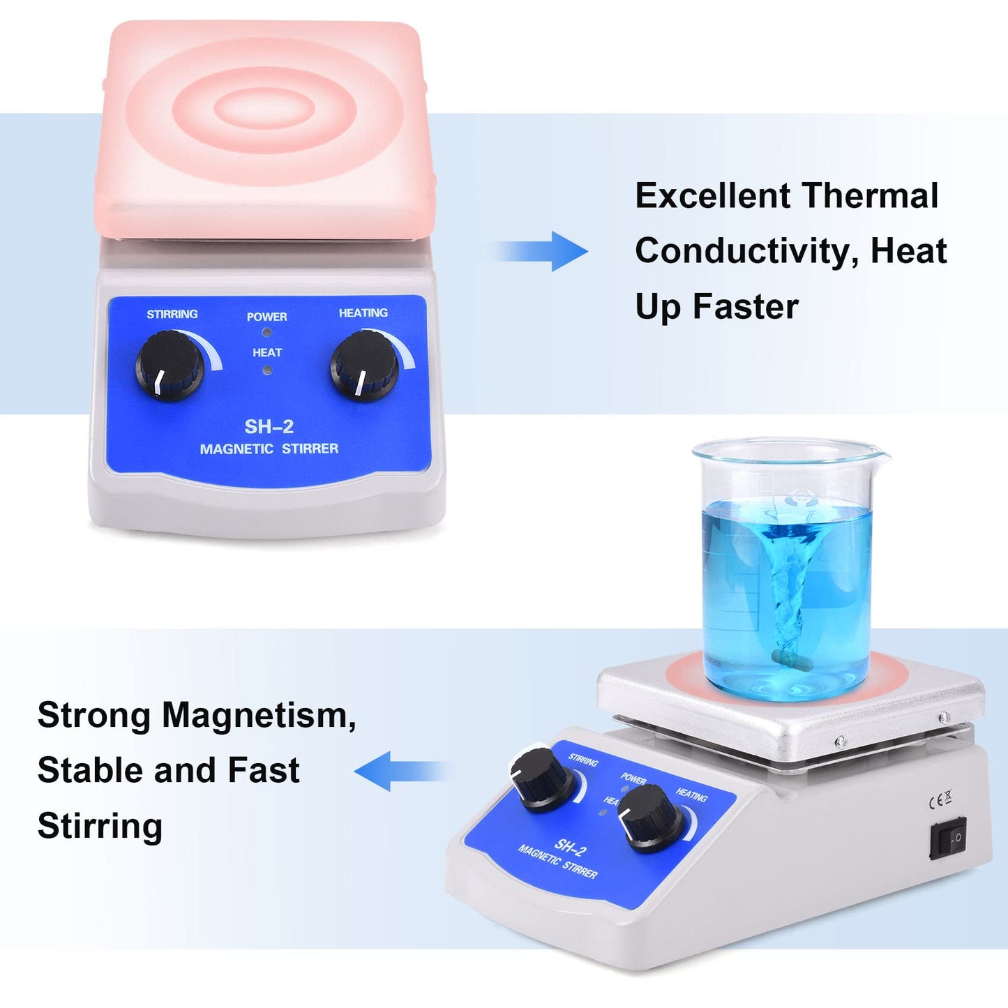 Slendor Magnetic Stirrer Hot Plate Mixer 1000ml Stirring Capacity 5 x 5 inch Max 520°F Hotplate and 100-2000 RPM Stirrer, Stirring Bar & Support Stand Included